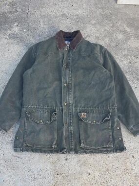 Carhartt C52 Mos Jacket Green Blanket Lined Size Large Distressed